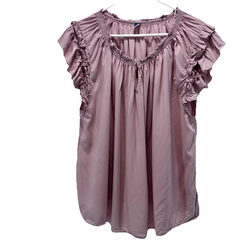 Old Navy‎ Top Womens 2X Ruffle Short Sleeve Keyhole Neck Lightweight Pink